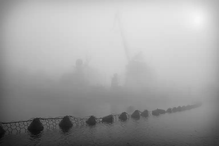 Tetrapods—massive reinforced concrete blocks shaped like four connected cones—are used to protect the shoreline from erosion and waves. Baltiysk, a Russian exclave. Photo by Oleg Klimov. April 2, 2026