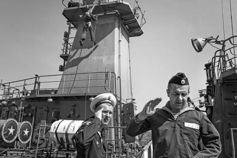 Watchman on a warship. Russian Naval base in Baltiysk, Kaliningrad region. 2025. Photo by Oleg Klimov