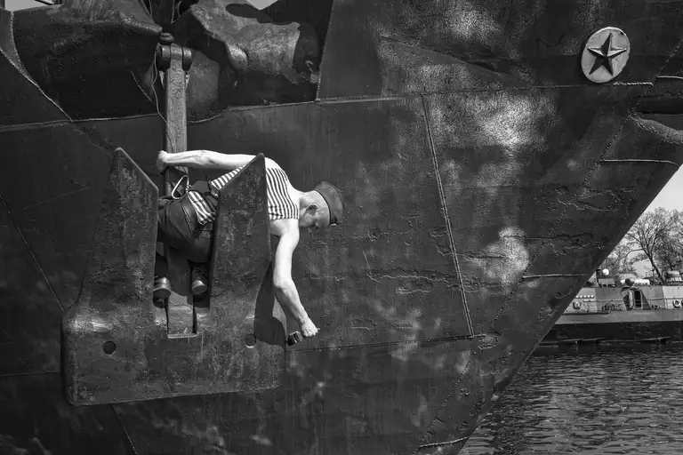 Watchman on a warship. Russian Naval base in Baltiysk, Kaliningrad region. 2025. Photo by Oleg Klimov