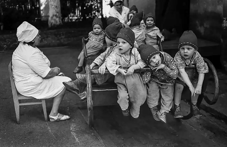  Identical clothes are the consequences of bulk purchasing. Specialized Children's Home No. 2, which houses children with congenital malformations, postpartum injuries, and those who, according to doctors, cannot live among ordinary children. St. Michurina. Novokuznetsk. Kemerovo region. Kuzbass. Siberia. 29.05. 1981 Photo Vladimir Sokolaev/Liberty SU Archive