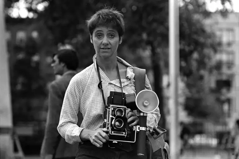 Diane Arbus in Tompkins Square Park in New York City during work, 1967. Photo by Nathan Farb