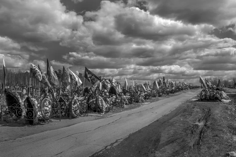 A cemetery for those killed in the war in Ukraine (2022–2026). Uglich, Russia’s Golden Ring, May 2026. Photo © Oleg Klimov for Panos Pictures.
