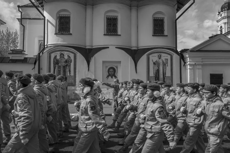 A “Yunarmiya” parade (a state-run youth military-patriotic movement) in Yaroslavl. Russia’s Golden Ring, May 2026. Photo © Oleg Klimov for Panos Pictures.