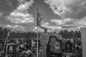A cemetery for the war dead from Ukraine (2022–2026). Uglich, Russia’s Golden Ring, May 2026. Photo © Oleg Klimov for Panos Pictures.