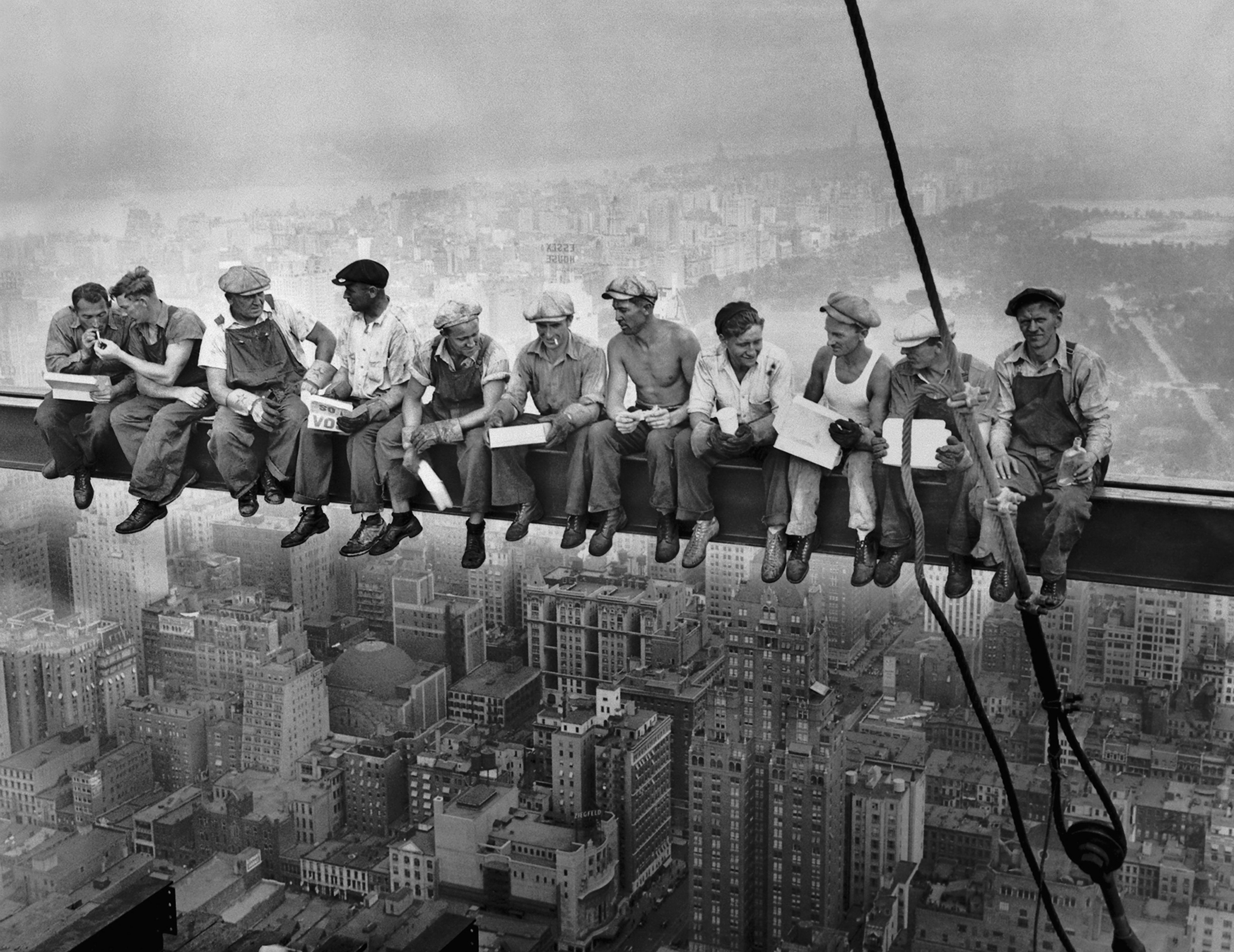Lunch Atop a Skyscraper, published in the New York Herald Tribune on October 2, 1932. Photographer uncertain; attributed to Charles Clyde Ebbets, Tom Kelley, or William Leftwich. Courtesy of Wikipedia.